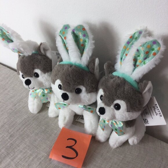 Lot of 3 Way to Celebrate Easter Stuffed Animal Small Puppy Dotted Bow Plush Toy - Picture 5 of 7